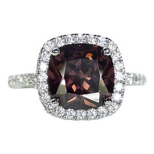925 STERLING SILVER Cushion Cut Chocolate CZ Halo Ring